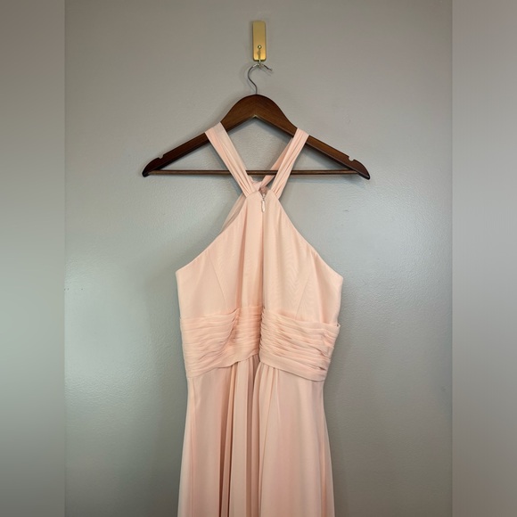 AZAZIE Peach Pink Halter Dress Long Maxi Chiffon Bridesmaid A Line Wedding 4 - Picture 11 of 16